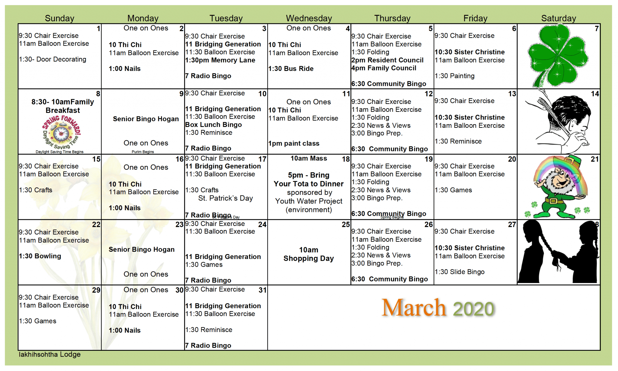 IAKHIHSOHTHA ACTIVITY CALENDAR | MARCH 2020 – Mohawk Council of Akwesasne