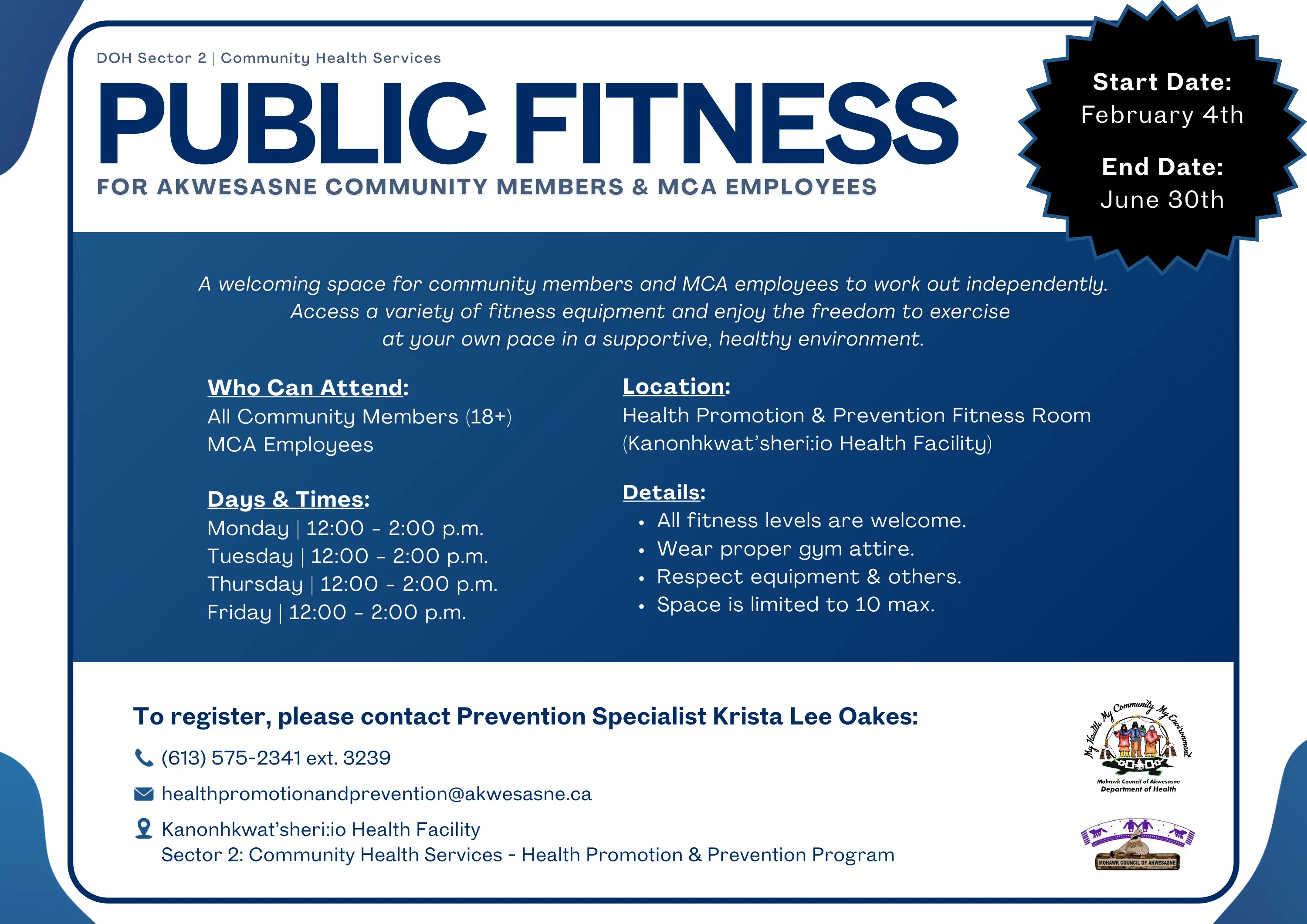 OPEN GYM HOURS: PUBLIC FITNESS WITH HEALTH PROMOTION & PREVENTION