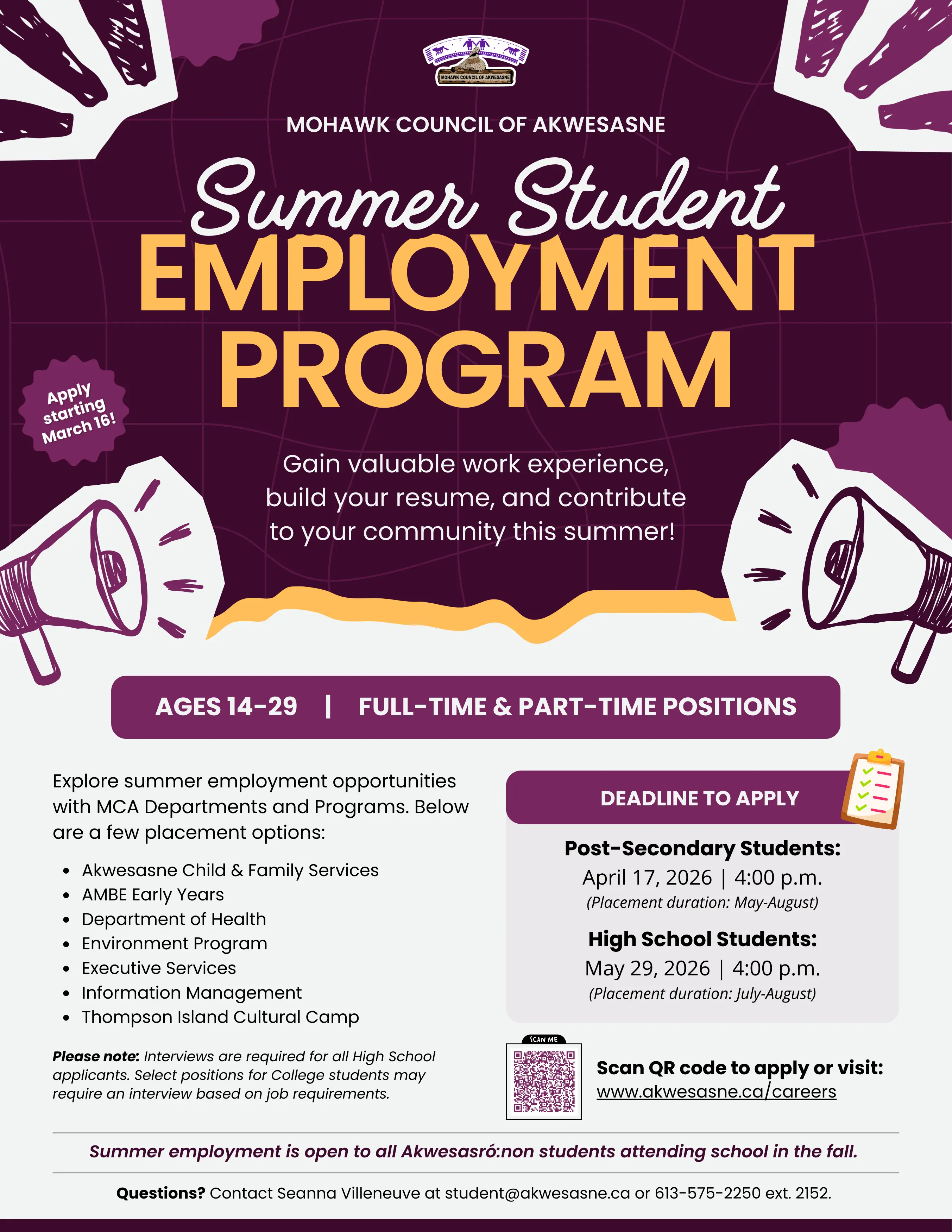 MCA SUMMER STUDENT EMPLOYMENT PROGRAM
